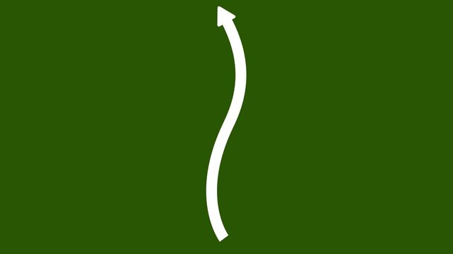 Minimal white wavy arrow drawing upward on green background, premium clean hand drawn style directional pointer loop animation asset.Animation on a Stock Video