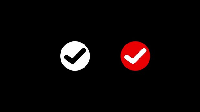 Minimal white and red loading circle to double check mark transition animation on black background, premium clean success tick icon and approved task completed symbol.4K Animation Stock Video