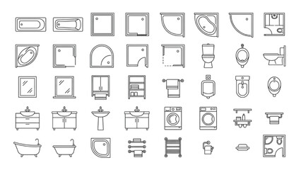 Fototapeta premium Bathroom Fixtures CAD Plan Symbols Vector Collection for Interior Design Layouts