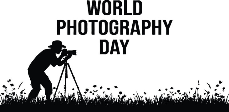 World photography day illustration photographer with camera on tripod in field august 19th