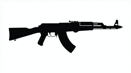 Fototapeta premium Detailed black silhouette of a classic automatic rifle isolated on a clean white background for tactical design