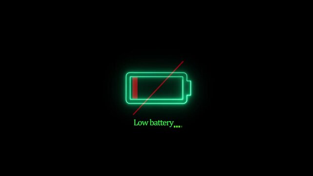A common digital representation of a low battery, often used in stock footage to indicate running out of power 4K video animation.