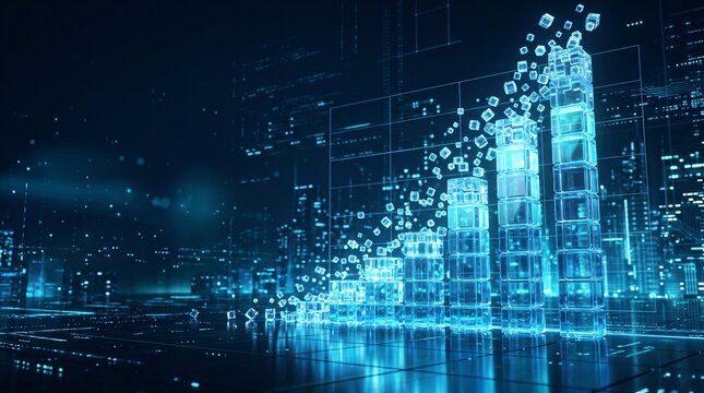 Futuristic digital candle chart representing financial growth and data analytics