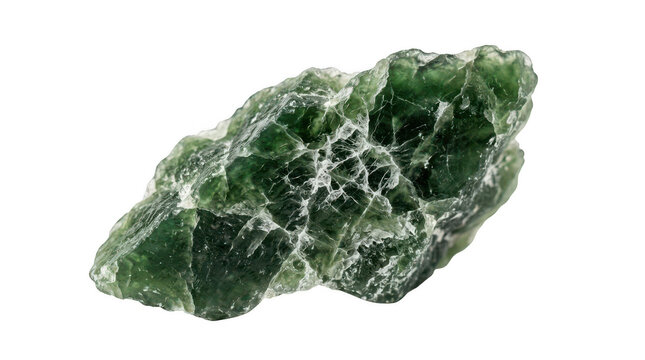 Raw green jadeite mineral crystal specimen, natural unpolished jade gemstone, crystalline rock for geology and lapidary art isolated on Transparent Background