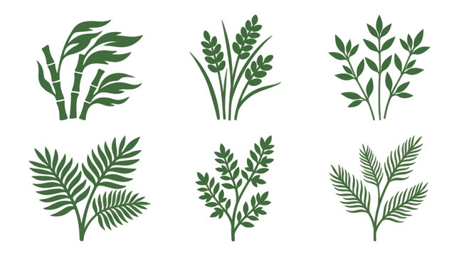 Green plant leaf vector icons