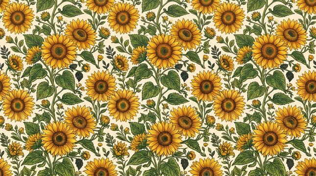 Sunflower seamless pattern background. Floral botanical print with yellow summer flowers.