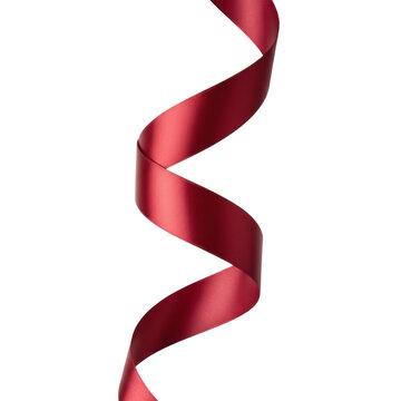 Vibrant crimson silk ribbon elegantly draped in a flowing s-curve against a transparent studio backdrop, soft satin sheen and sophisticated minimalist atmosphere