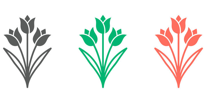 Minimal tulip flower bouquet icon collection isolated on transparent background