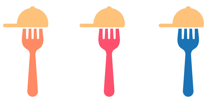 Food serving cloche on fork icon collection isolated on transparent background