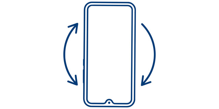 Blue smartphone outline icon with curved rotation arrows indicating screen orientation change isolated on transparent background