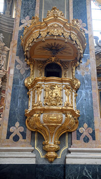 The interior of the Cathedral in Bressanone, Alto Adige, Italy, currently features a predominantly Baroque style following the reconstruction that took place in the 18th century
