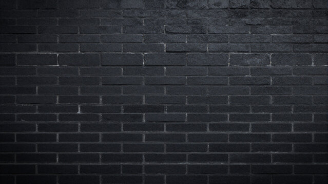 dark black brick wall texture background full frame