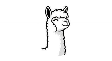 Fototapeta premium Cute Fluffy White Alpaca Mascot Portrait Isolated on Background for Creative Logo Design and Animal Brand Projects
