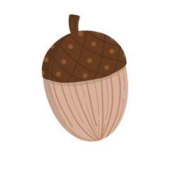 Illustration of an acorn with a dark brown cap decorated with crisscross pattern and small golden dots © Fauziah Ramadhani