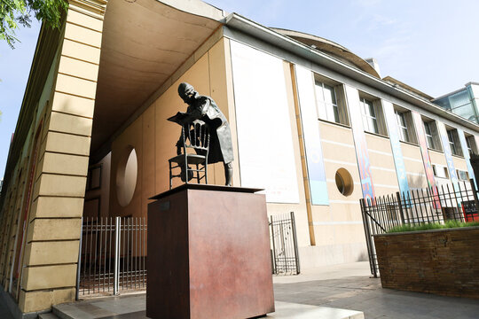 Monument to Amadeus Mozart next to The Maestranza Theater, the main opera house in Seville city