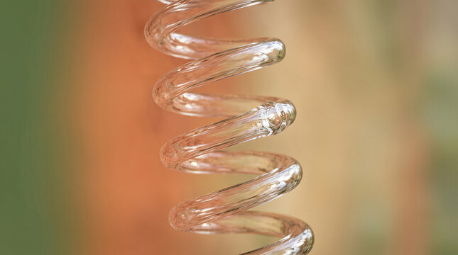 Clear Glass Spiral Spring Macro Photography Close Up Texture for Scientific Research and Industrial Engineering Design Background