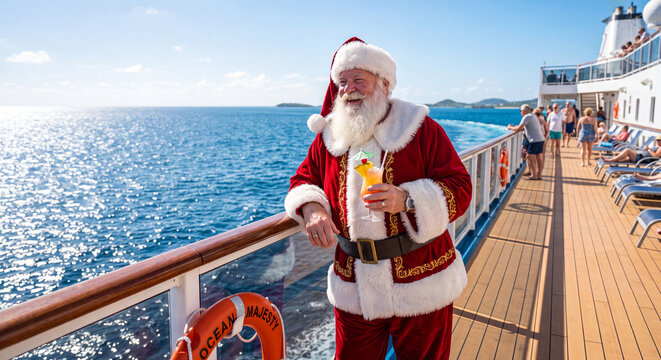 Der Weihnachtsmann auf einem Kreuzfahrtschiff. Luxus-Urlaub im Winter