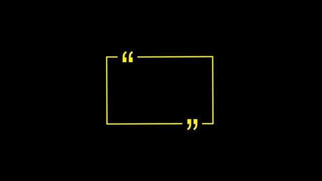 Yellow outline square quotation mark frame quote speech bubble. Empty square quote frame with quotation marks.