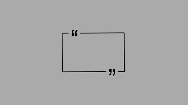 Black outline square quotation mark frame quote speech bubble. Empty square quote frame with quotation marks.