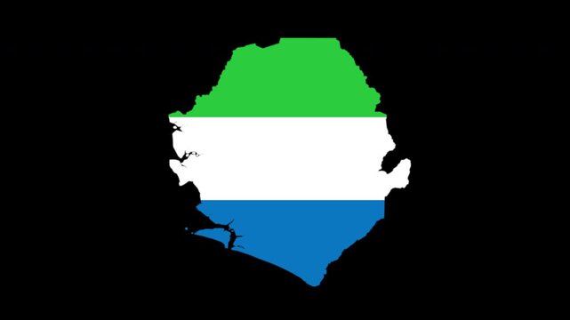 Sierra Leone map pop animation with flag colors and black background