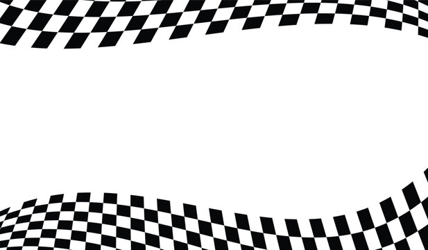 Chequered flag frame background. Racing finish line border design. Motorsport competition wave banner and speed pattern 