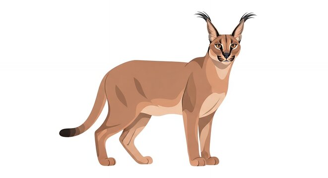 Elegant Caracal Illustration of a Wild Desert Lynx Cat with Long Ear Tufts Isolated on White Background Design