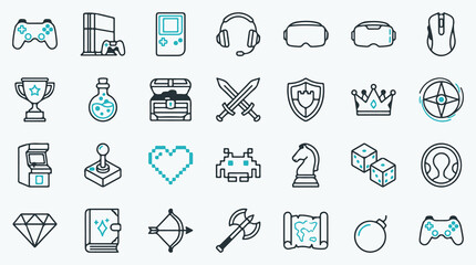 Video game and gaming line icon set © Mahmudmse