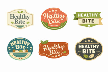 Obraz premium Various healthy bite logos promoting healthy food. Design elements include leaves, bowls, and stars for natural products