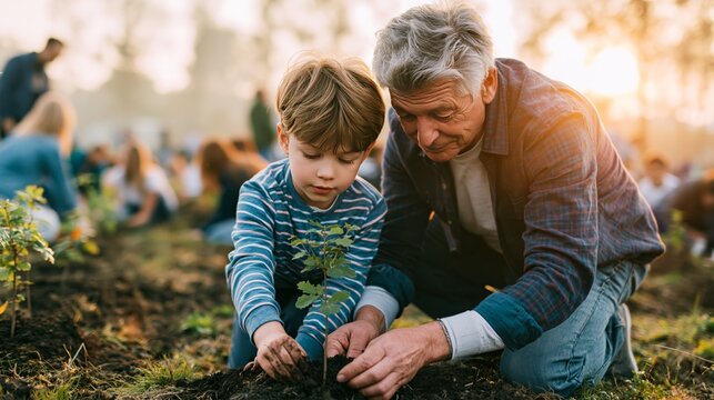 Community Volunteers Planting Trees in Urban Lot Lifestyle Portrait