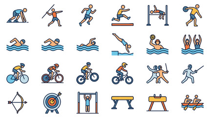 Creative Colorful Illustrated Icons of Diverse Olympic and Sports Activities Featuring Dynamic Athletes © Rafz