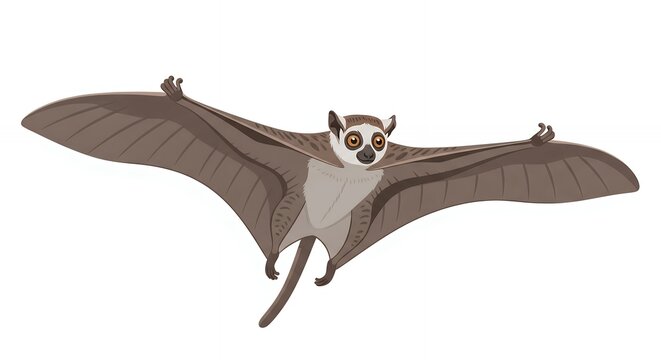 Cute Colugo Malayan Flying Lemur Gliding Illustration with Wings Spread Wide Isolated on White Background