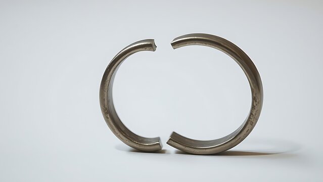 Two halves of a broken ring slowly separating with a growing gap between them.