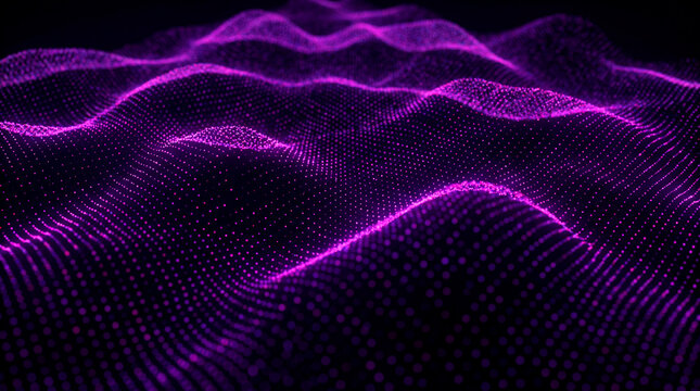 Abstract violet glowing particle dot wave on dark festive Christmas holiday background