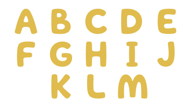 Alphabet letters in yellow playful style on white background  