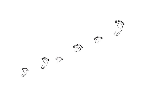 Series of dotted footprints ascending on white background, minimalist design.