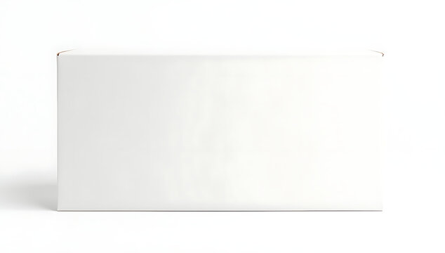 Blank white cardboard packaging box in front perspective view. Empty product shipping container with clean design for branding and customization.
