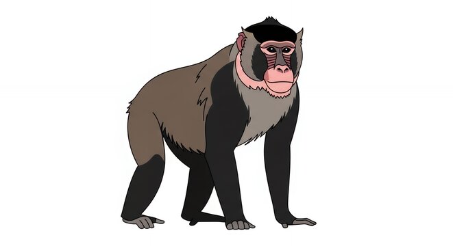 Adult Drill Monkey Primate Illustration Isolated on White Background for Wildlife and Nature Education Designs.