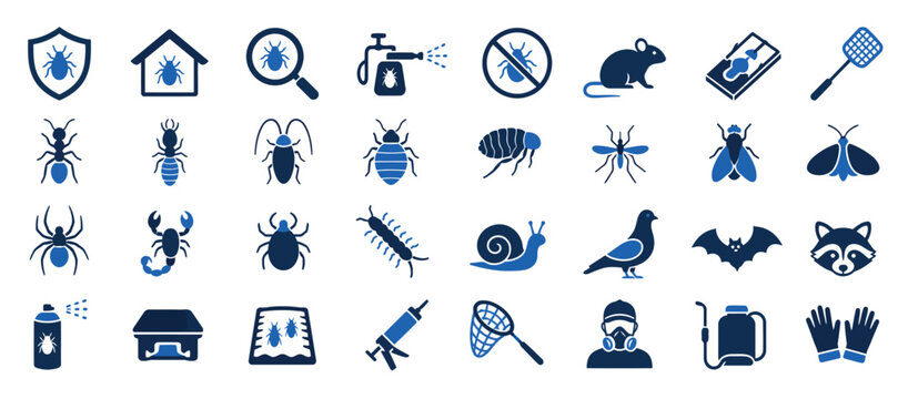 Flat Design Pest Control and Safety Icons Collection.