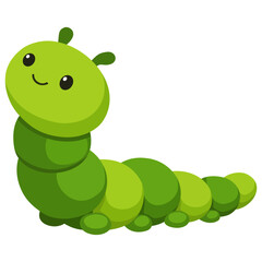 Fototapeta premium Cute Green Caterpillar Standing Upright, Smiling Nature Insect, Segmented Body, Tiny Legs, Garden Wildlife Character