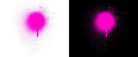 Neon pink spray paint drip on white and black background, vibrant graffiti aerosol splatter texture, urban street art design element © Creative Element