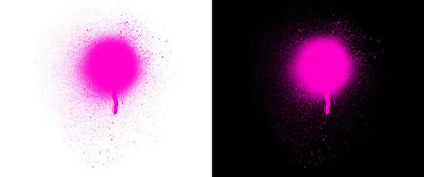 Neon pink spray paint drip on white and black background, vibrant graffiti aerosol splatter texture, urban street art design element