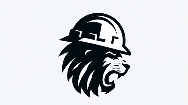 Lion mascot wearing a white construction helmet represents safety and power in industrial projects.