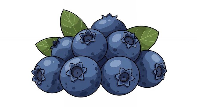 Fresh organic blueberries cluster with green leaves healthy fruit illustration isolated on white background sticker