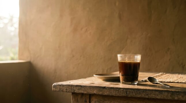 Kopi tubruk traditional indonesian coffee on wooden table