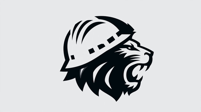 Lion head silhouette wearing a protective hard hat serves as a mascot for industrial projects.