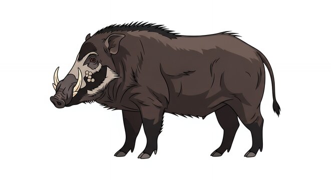 Strong Wild Boar Character Design Featuring Distinctive Tusks and Bristly Coat on a Clean White Backdrop