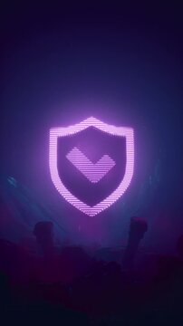 Minimalist Protection Shield With Checkmark Icon Glowing In Purple Neon Light Loop