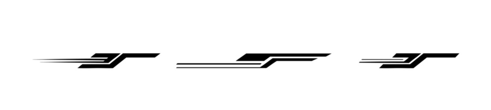 Set of black speed line vector icons with fast horizontal motion effects, dynamic action symbols, comic elements, superhero signs, sharp rays and flying particles. PNG
