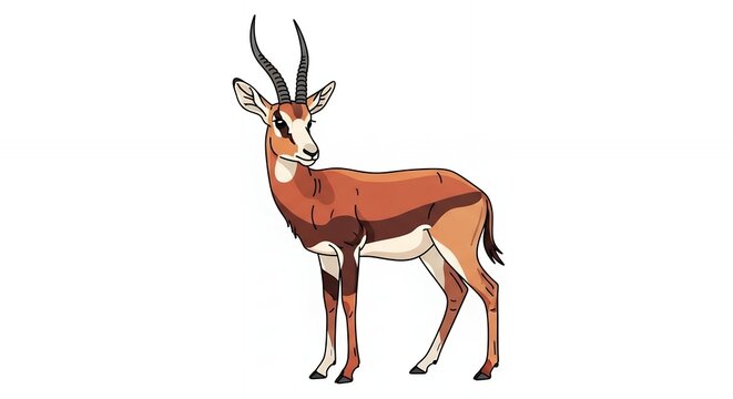 Wild African Gazelle Character Art with Detailed Horns and Natural Brown Tones Isolated on Clean White Background