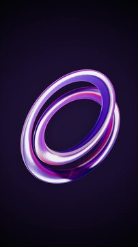 Neon purple rings on black background. 3d rendering